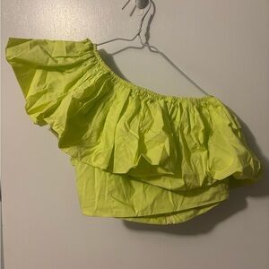Etiquette Clothiers Lime Green 80s Vibes Feminine Fancy Ruffle Crop Top